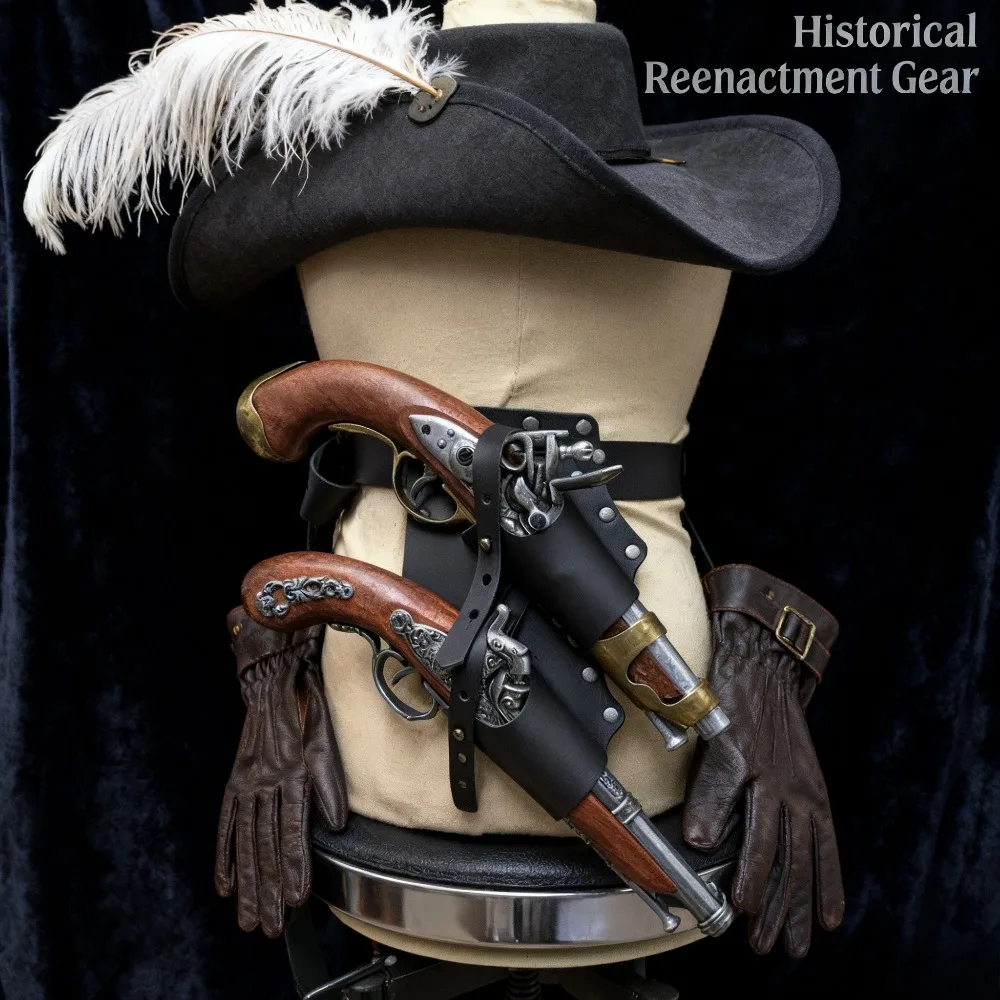 

Brown Belt Loop for Dual Pistols, Renaissance Pirate Holder for Theme Parties and Shooting Competitions