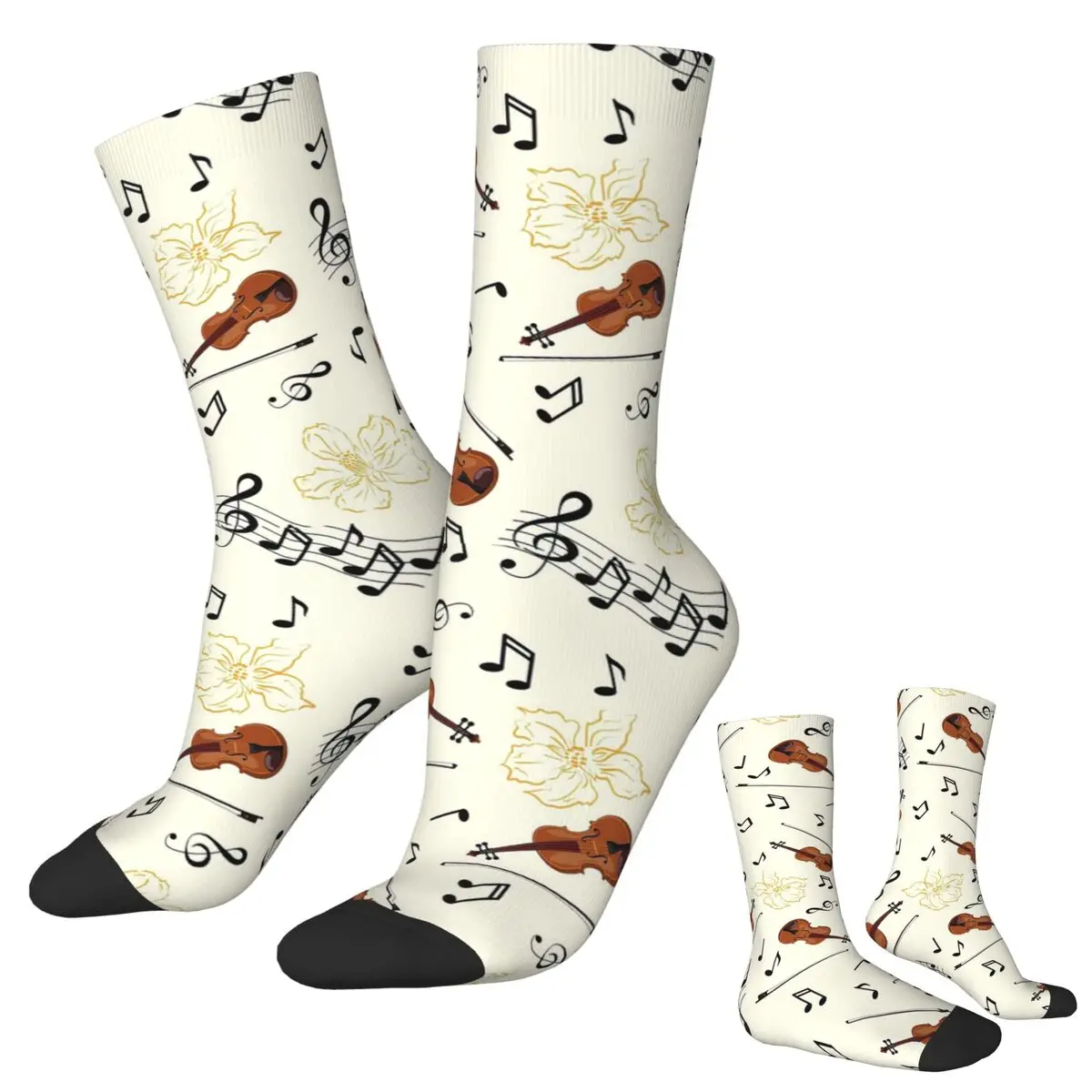

Violin Music Notes Floral Socks Harajuku Sweat Absorbing Stockings All Season Long Socks Accessories for Unisex Christmas Gifts