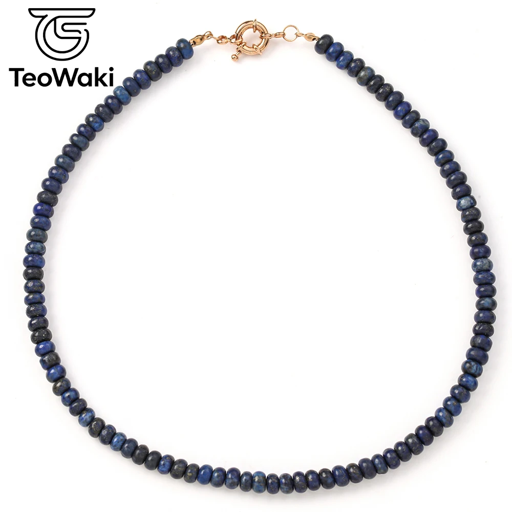 TeoWaki Natural Lapis Lazuli Abacus Bead Necklace 40cm 4x6mm Beads Choker Jewelry for Man Women Represent Patience & Grounding