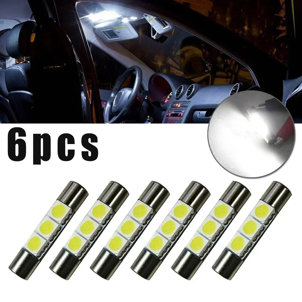 6 Pcs Car LED Bulb Sun Visor Makeup Mirror Lamps Xenon White 3SMD 6641 6614F Fuse Light 12 V Super Bright LED Lamps 29mm