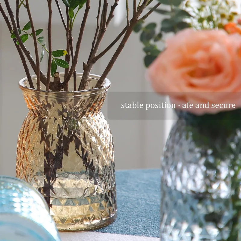 4Pcs Rhombus Pattern Vases, Geometric Cut Wide Mouth Vase, Black and Green Decorative Vase for Home Office Wedding Party Decor