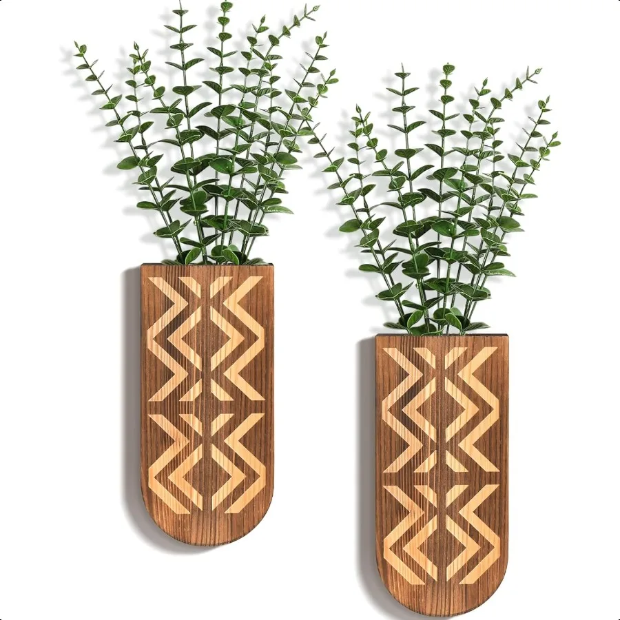 

Wall Planter for Indoor Plants Brown Wall Vase with Carving Boho Wall Decor for Bedroom Living Room Bathroom Farmhouse Wooden P