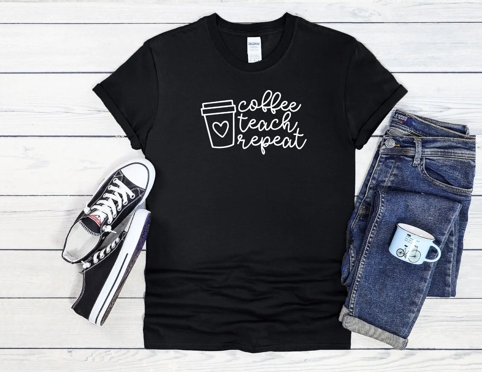 

Coffee Teach Repeat Jute Bag Baseball T Shirt Top 3515