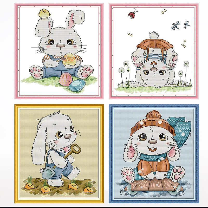 Four Seasons Rabbit cross-stitch living room bedroom hanging painting, 11CT/14CT manual embroidery