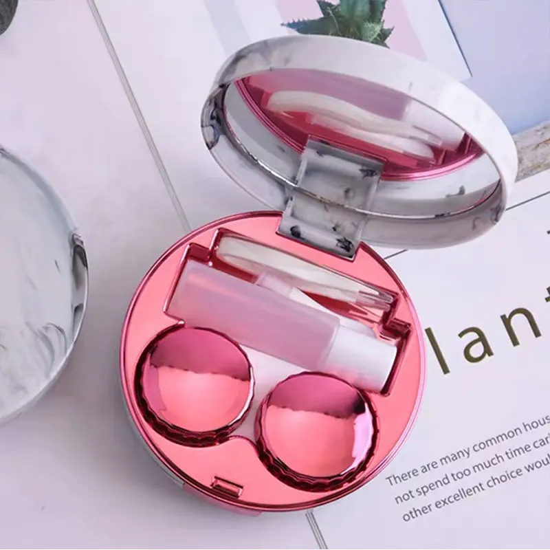 Portable Cute Contact Lens Case 5 in 1 Marble Contact Cases Travel Kit with Remover Tool Mirror Tweezers Contact Solution Bottle