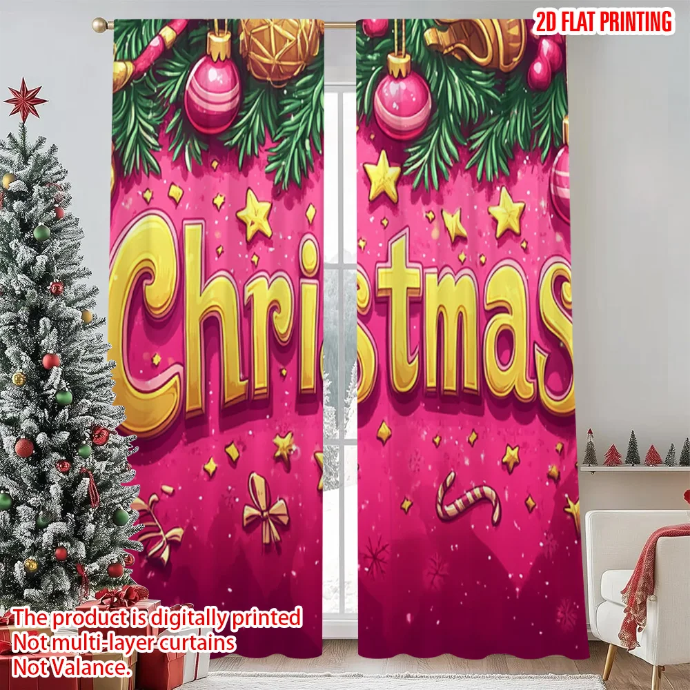 

2pcs 2D flat printing Merry Christmas Popular Curtain Happy Christmas 100% Polyester Without Electricity Family Party Use for