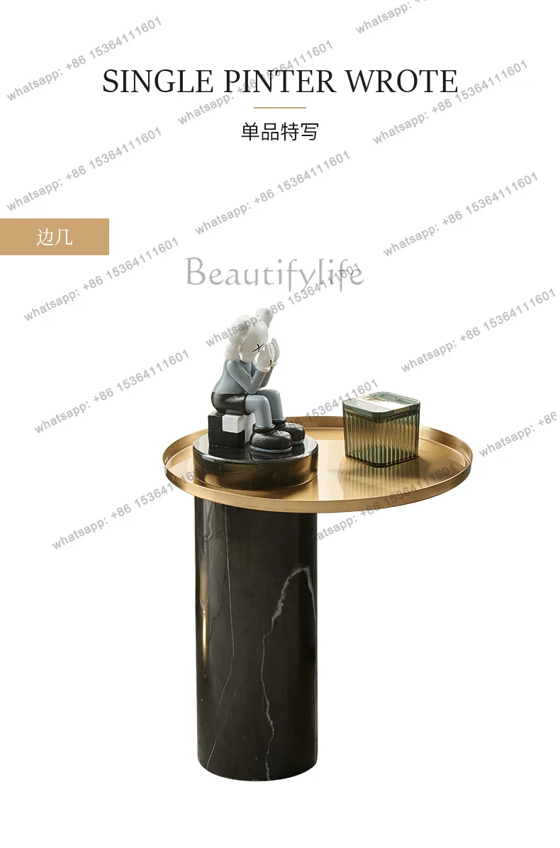 LSLight Luxury Minimalist Side Table Creative Corner Table Modern Minimalist Antique Copper Small Coffee Table