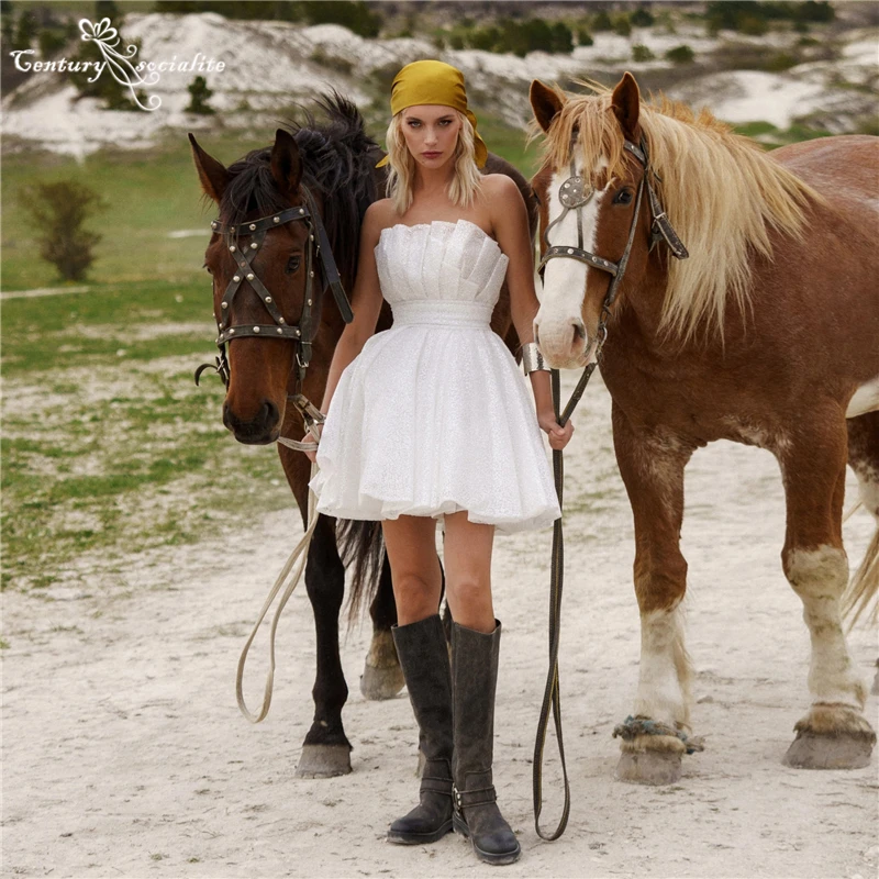 Vestidos De novia brillantes cortos sin tirantes por encima De la rodilla con cremallera en la espalda Mini Vestido De novia vestidos De novia bohemios Vestido De novia personalizado