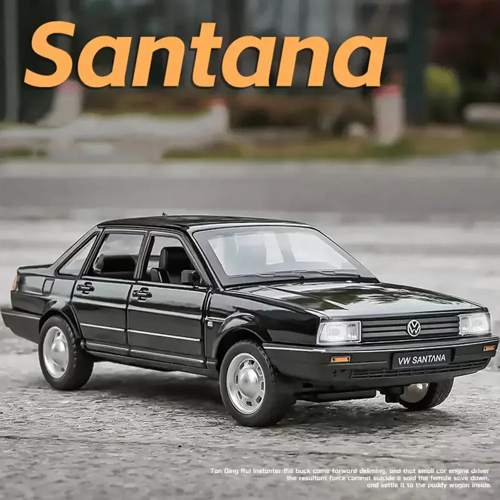 1:24 Scale VOLKSWAGEN Santana Alloy Car Model Toy Diecast Vehicle with Sound Light Pull Back Collection Decoration Gift for Boys