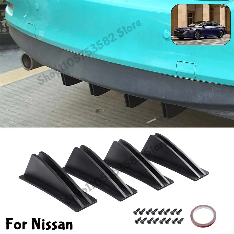 For Nissan Rear Bumper Shark Fin Diffuser Carbon Fiber Lip Spoiler Airflow Anti-Collision Protector