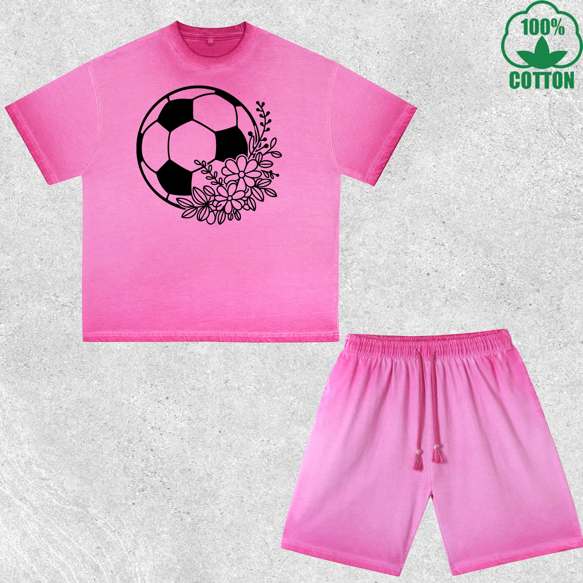 

Soccer Day Printed Dirty Wash T-Shirt Shorts Set Multicolor Combo Loose Trendy Fashionable 100%Cotton Short Value Pack