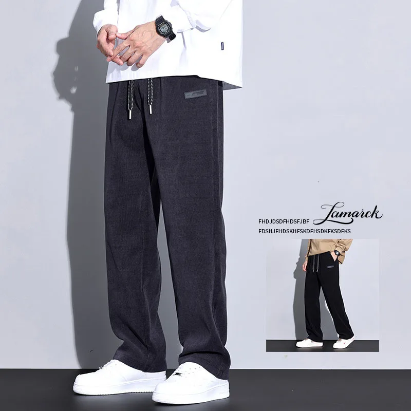 Y2k Brand Clothing Autumn Winter Corduroy Pant Men Elastic Waist Business Straight Thick Outdoors Casual Trousers Plus Size Gift