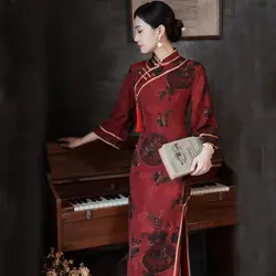 Qipao 2025 Spring And Autumn New Chinese Style Vintage Print Slim High End Improved Cheongsam Dress For Women