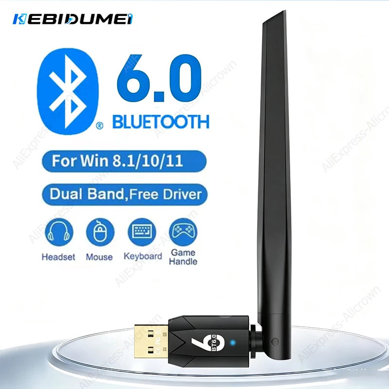 200m Bluetooth 6.0 USB-Adapter 5.4 Dongle Treiberfrei für Windows 11/10/8.1 Maus Tastatur Audio Empfänger Sender Bluetooth