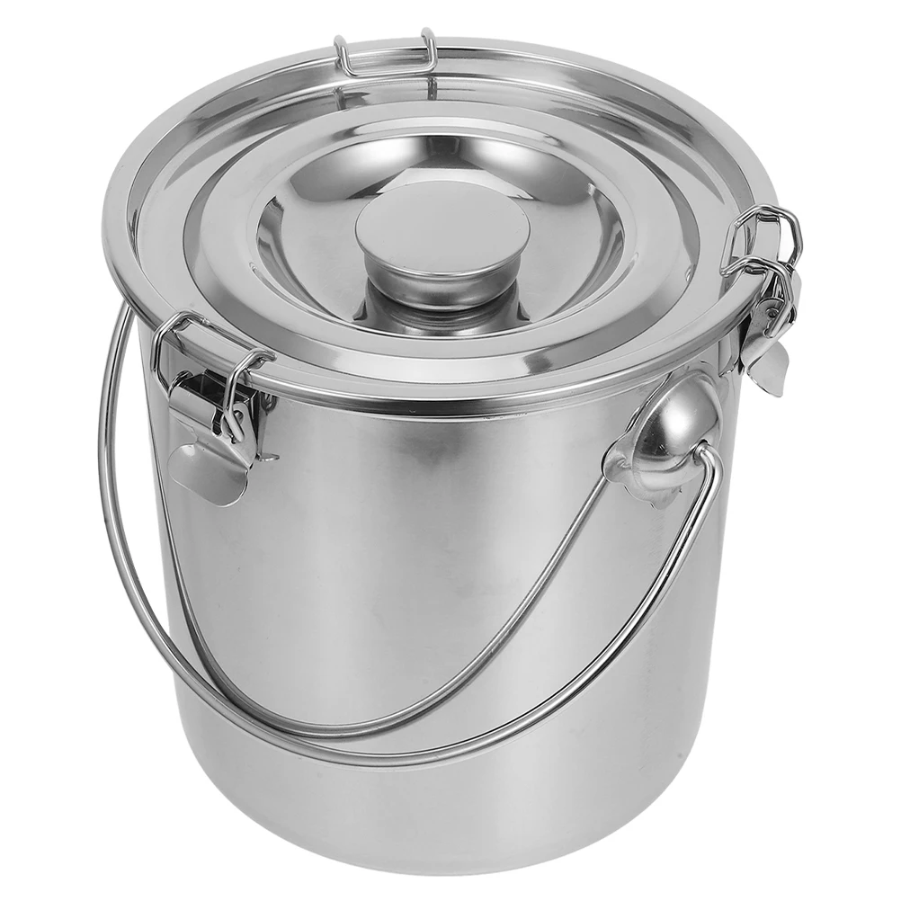 

Sealed Stainless Steel Bucket Oil Container Portable Water Barrel Milk Holder Rice Bucket Grease Storage Camping Handle