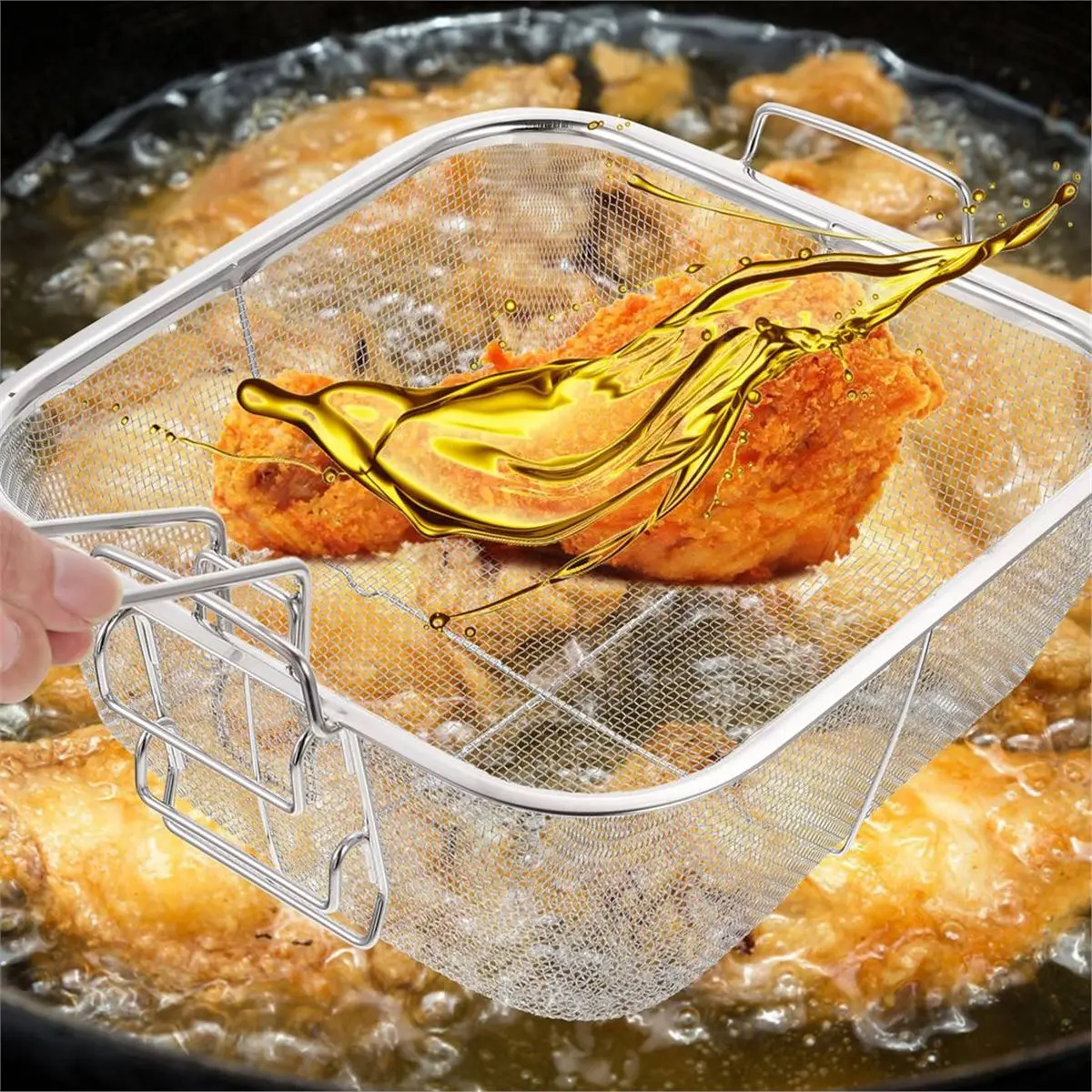 Square Frying Basket Deep Turkey Fryer Basket Stainless Steel Wire Mesh Serving Strainer Food Cooking Fryer Kichen Tool