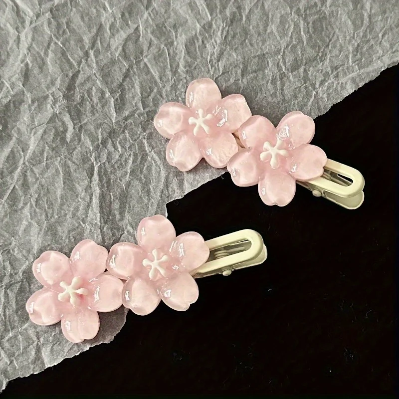 Charming Pink Cherry Blossom Hair Clip - Cute Resin Flower Barrette for Women & Girls, Perfect for Spring/Summer, Peach Blossom