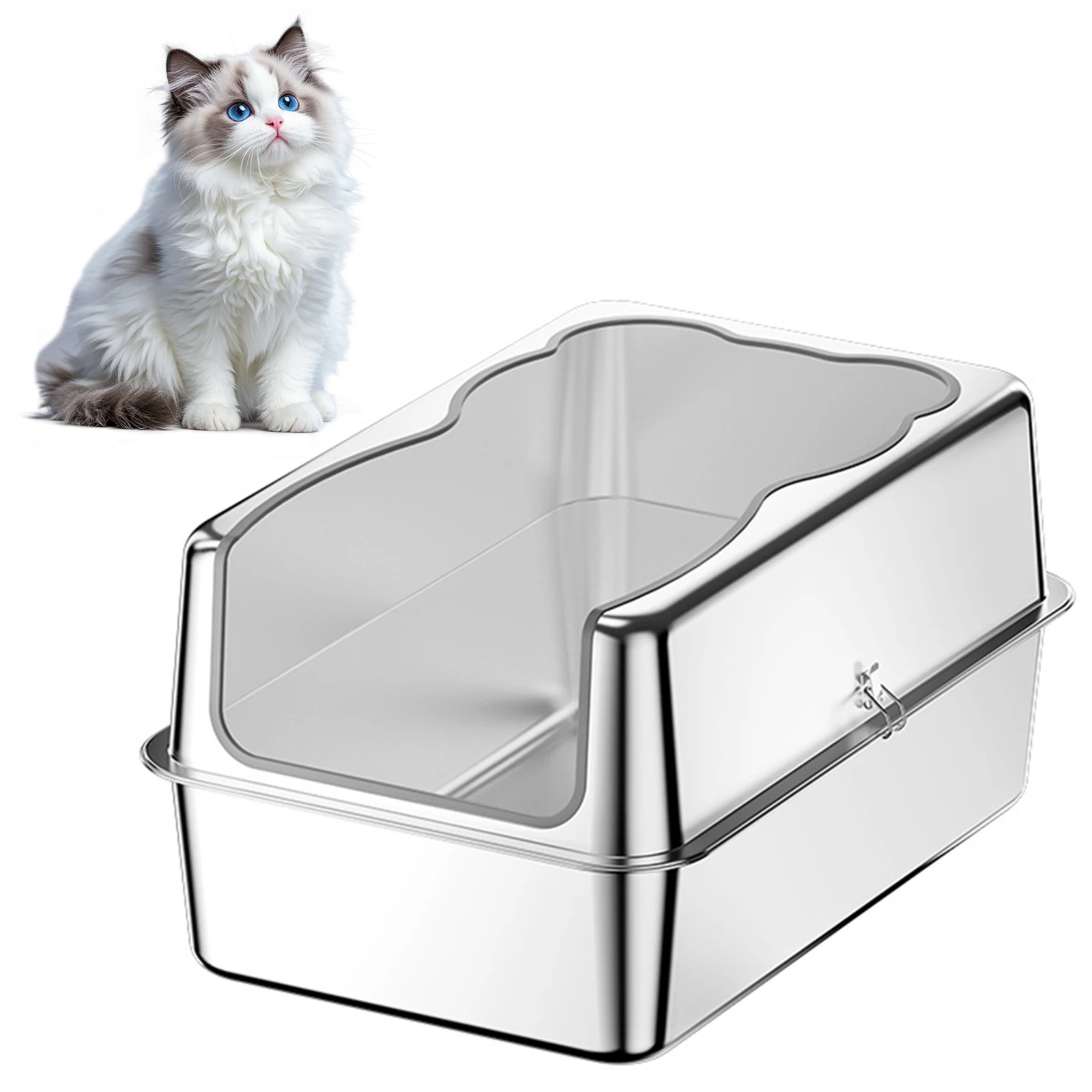 

Extra Large Cat Litter Box with Lid Metal Litter Tray High Sided Top Entry Litter Pan for Big Cats Multiple Cat