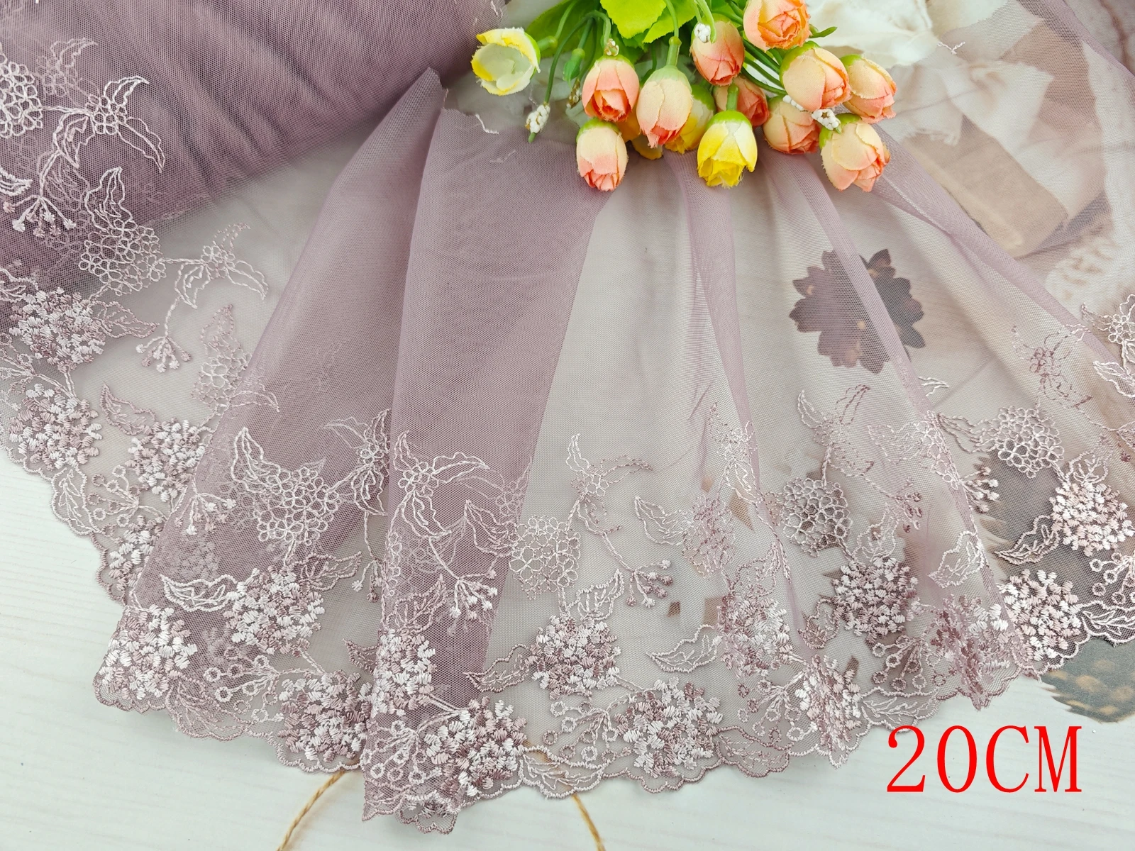 Wholesale Lot 1 Yards Delicate Embroidered flower Pink/Purple/Red/White/Black tulle lace trim DIY/sewing/Wedding Lace AC1