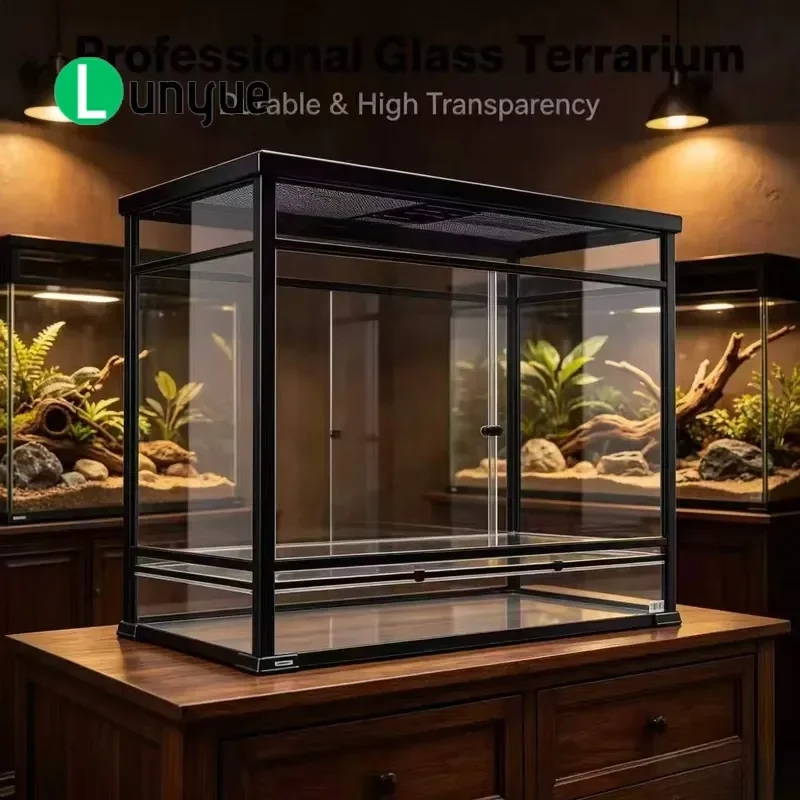 Double Sliding Flat Reptile Feeding Box Indoor Wide Snake Cage for Crested Geckos and Corn Snakes Durable Habitat Enclosure