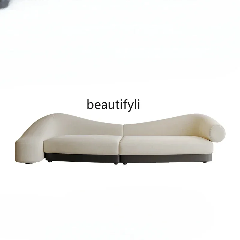 Italian minimalist sofa straight row small apartment, French cream wabi wind lamb wool sofa designer