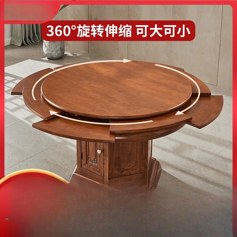 

New Chinese-style simple solid wood can be expanded and retractable, the rotating round table shrinks and becomes larger