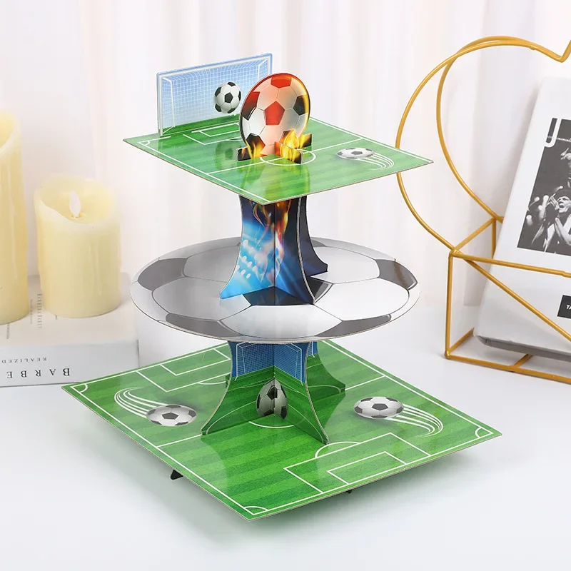 Sports Football Theme Party Cupcake Stand Holder Soccer 3-Tier Dessert Display Rack for Boy Birthday Baby Shower Party Decor