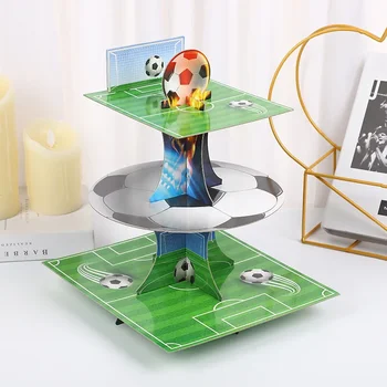 กีฬาฟุตบอล Theme Party Cupcake Stand Holder ฟุตบอล 3 ชั้นขนม Rack สําหรับ Boy Birthday Baby Shower Party Decor