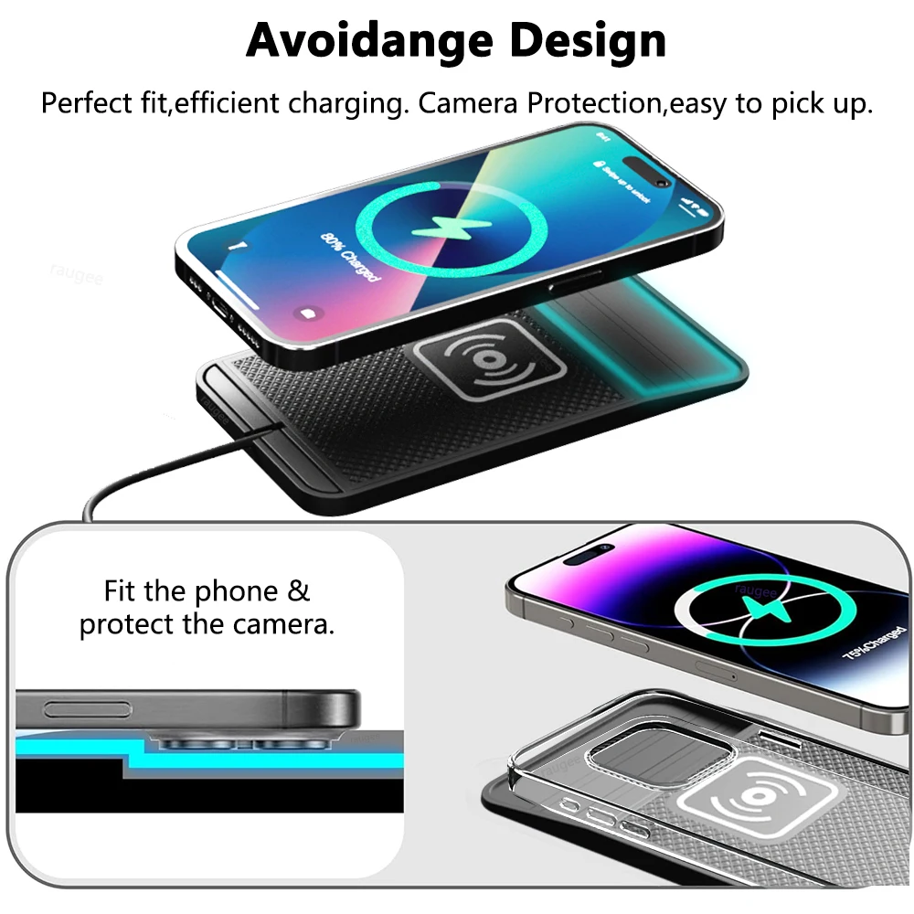 شاحن سيارة لاسلكي آيفون 17 16 15 برو ماكس لوحة شحن سريعة لهواتف سامسونج جالاكسي S25 S24 S23 شاومي شاحن سيليكون