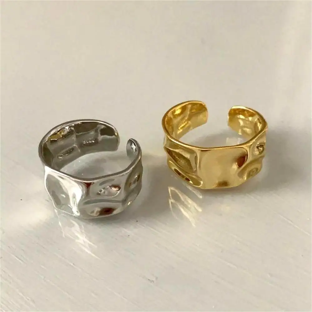 1/3 PCS Stackable Stainless Steels Adjustable Ripple Rings 18K Plated Gold Silver Minimalist Irregular Rings for Women Jewelry image 6