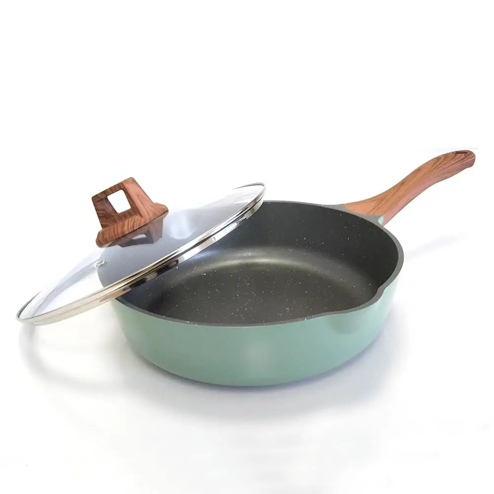 

Сковорода с антипригарным покрытием и крышкой, сковорода для омлета, подходит для индукционных плит, изумрудно-зеленая, 10 дюймов