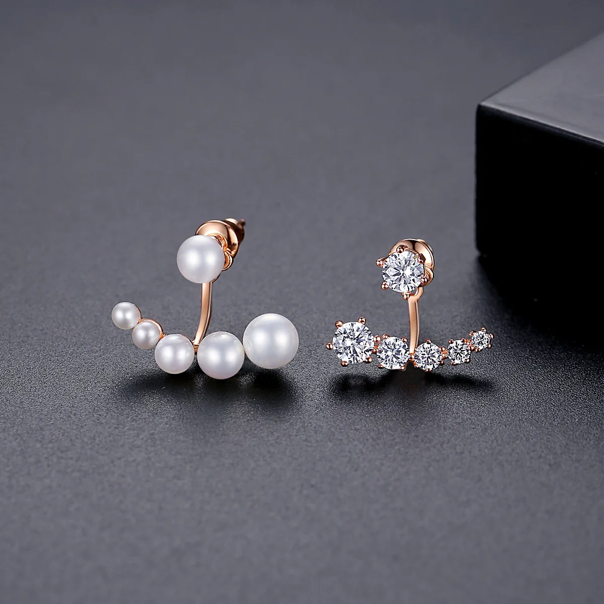 925 Sterling Silver Trendy Imitated Pearl Crystal Statement Stud Earrings For Women Girls Valentines Day Gift