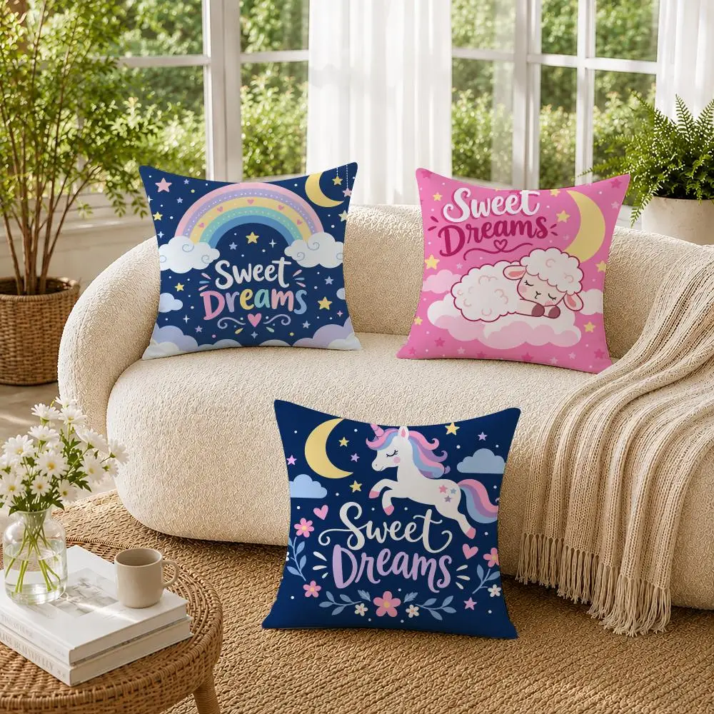 Sweet Dreams Cushion Cover Soft Short Plush Pillow Cases Hidden Zipper Cutecore Sofa Bedroom Home Decor Gift
