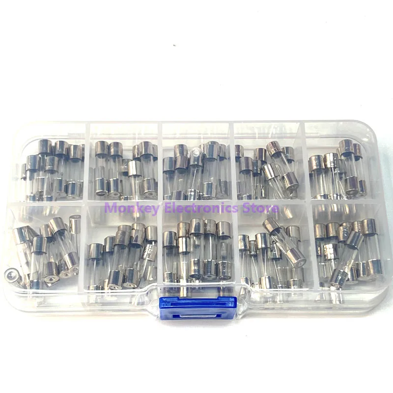 5X20 sopro rápido tubo de vidro fusíveis kit fusíveis tubo de vidro do carro com caixa fusíveis domésticos 0.1A-30A 100/150pcs