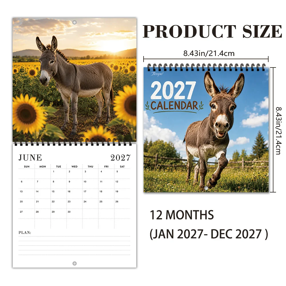1pc 2027 Wall Calendar, Country Donkey Theme,12-Month Monthly Planner,Perfect Gift For Back-to-School Season,Christmas, New Year
