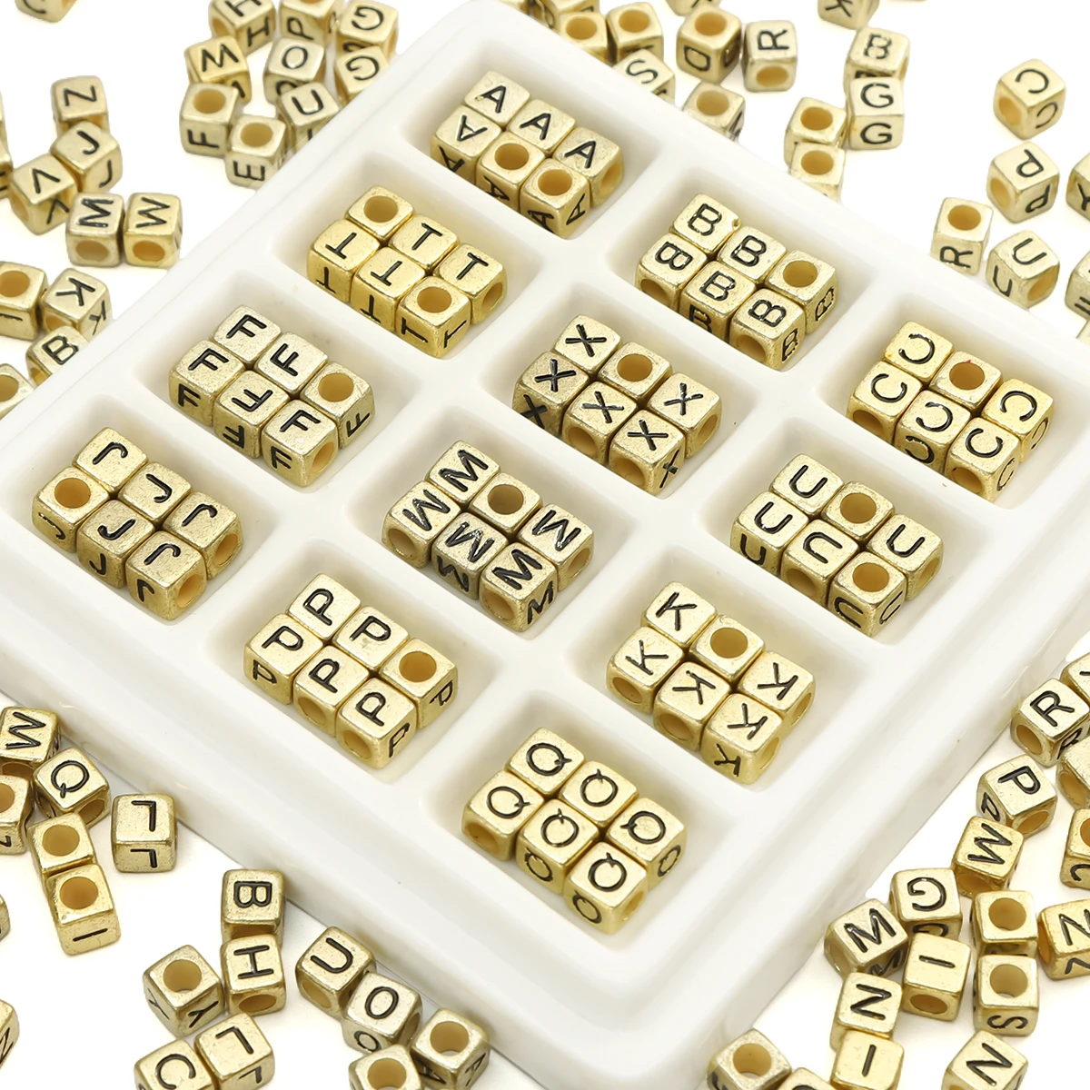 

50pcs Letter beads Acrylic Beads Antique Gold Beading Square Loose Charms Beads for Jewelry Making DIY Bracelet Accessories