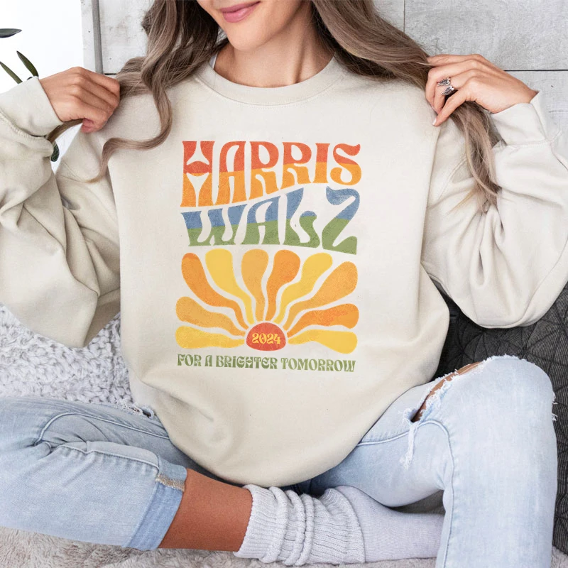 Harris Walz 2024 Women Sweatshirt Multicolor Fashion Trend Crew Neck Pullover Casual Fashion Long Sleeve Harris Walz Streetwear