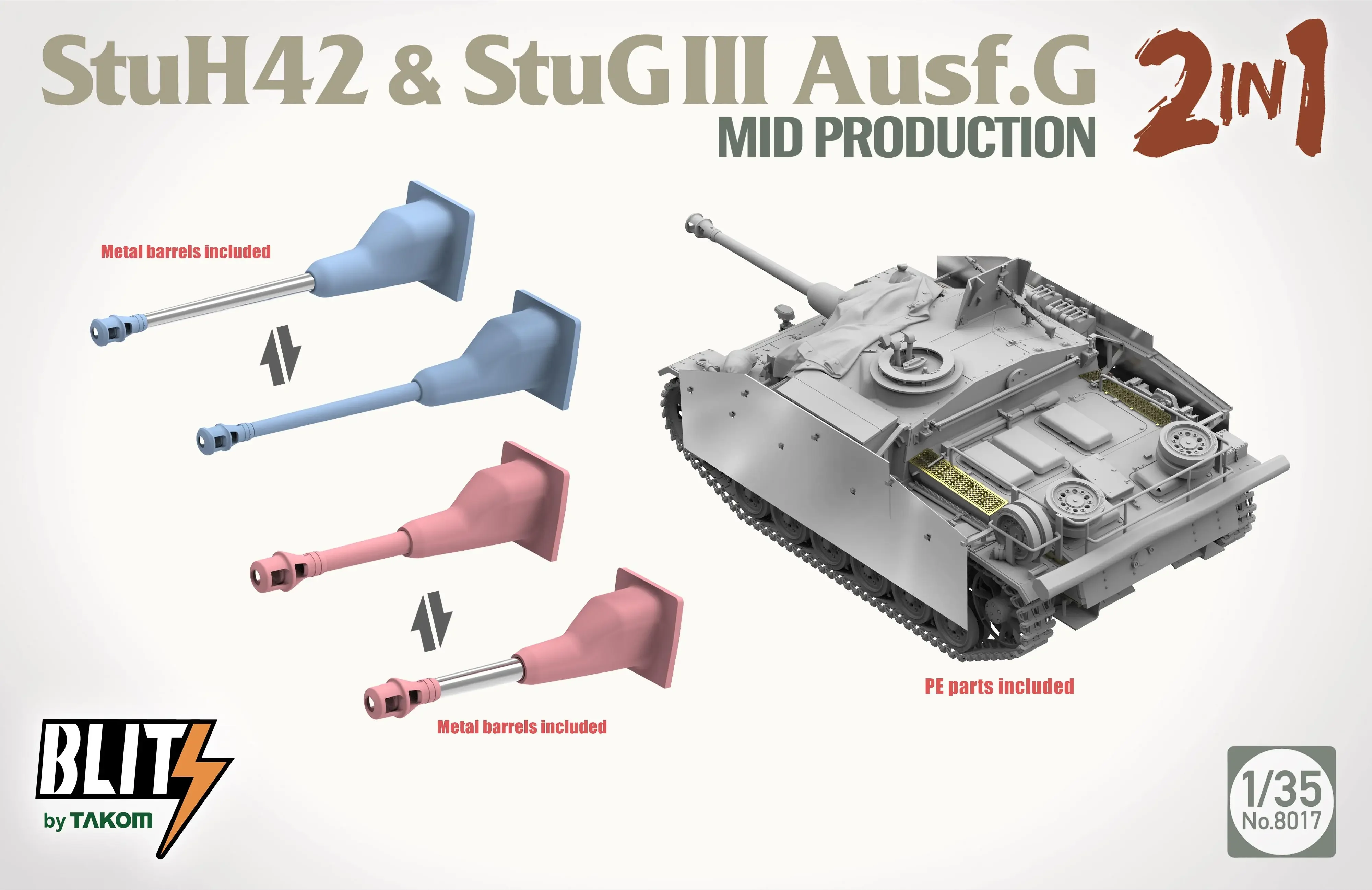 TAKOM 8017 1/35 StuH42 & StuGIII Ausf. G Mod Production 2 in 1 w/bonus Stowage Model Kit