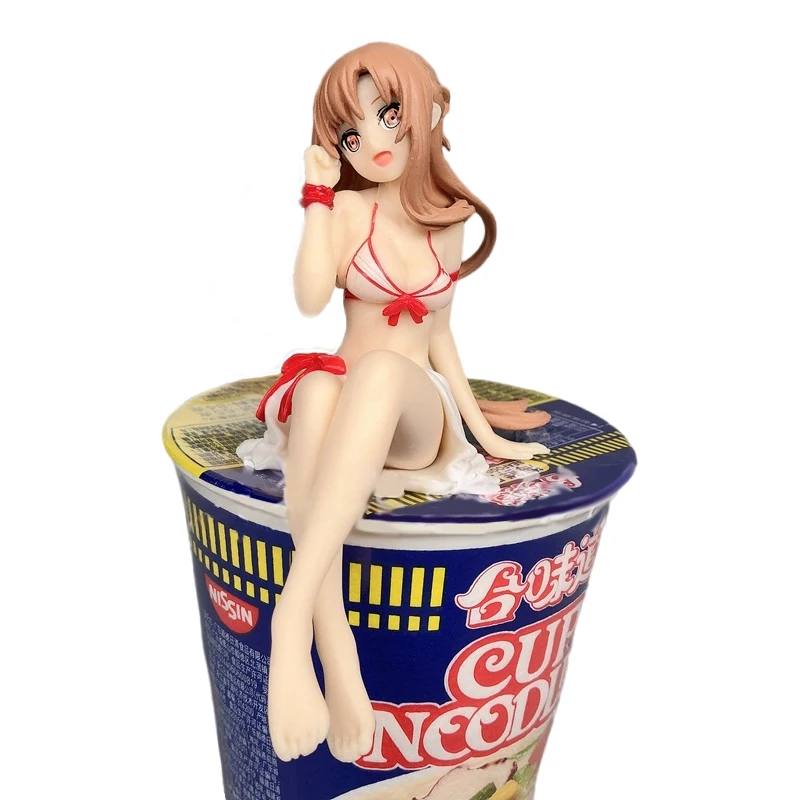 12cm Sword Art Online Anime Figure Asuna Noodle Stopper Sitting Sexy Girl PVC Action Figure Adult Collection Model Doll Toy Gift