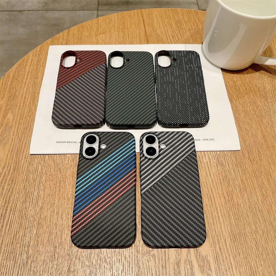 Funda de lujo con patrón de fibra de carbono Kevlar, magnética para Magsafe, para iPhone 11 12 13 14 15 16 17 Pro Max Plus, a prueba de golpes 6