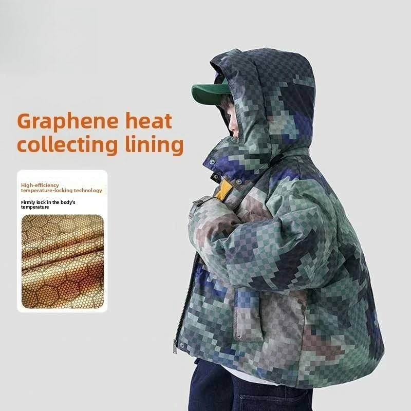 

Boys' Winter Camo Jacket: Adventure-Ready Thick Puffer Coat, Warm & Casual Hooded Parka for Kids