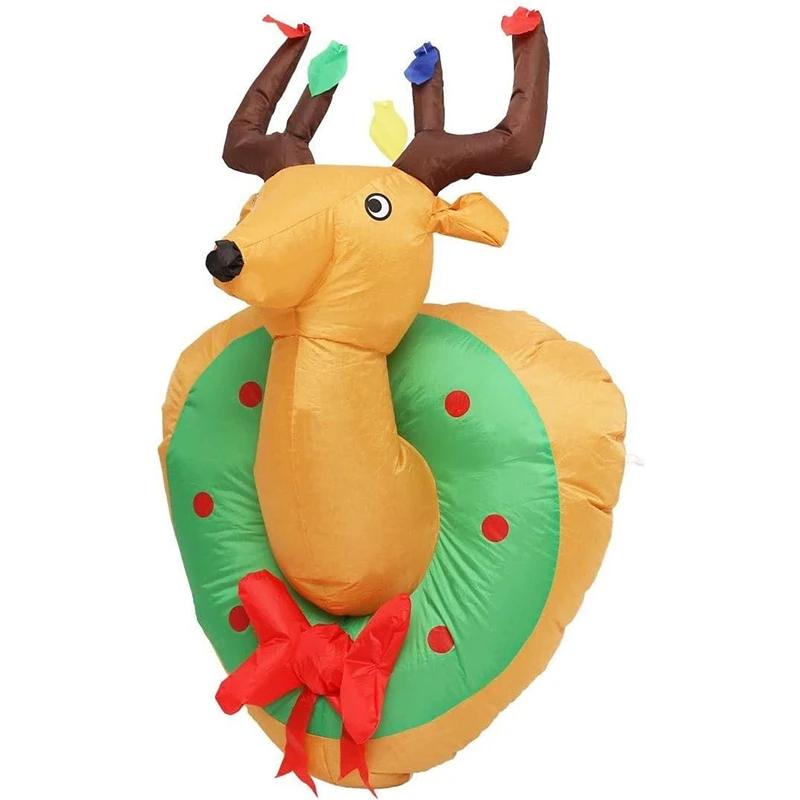 1.2M Christmas Elk Head Inflatable Mold Christmas Cartoon Moose Head Home Yard Decoration Gift LED Lighted Xmas Party Toys