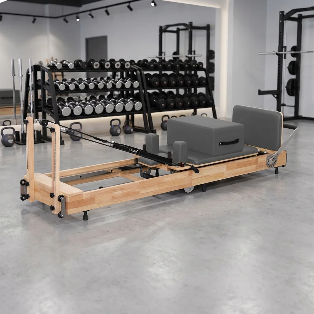 

Compact and Foldable Oak Pilates Studio Reformer Bed Environmentally Friendly and Harmless for Home Health Fitness