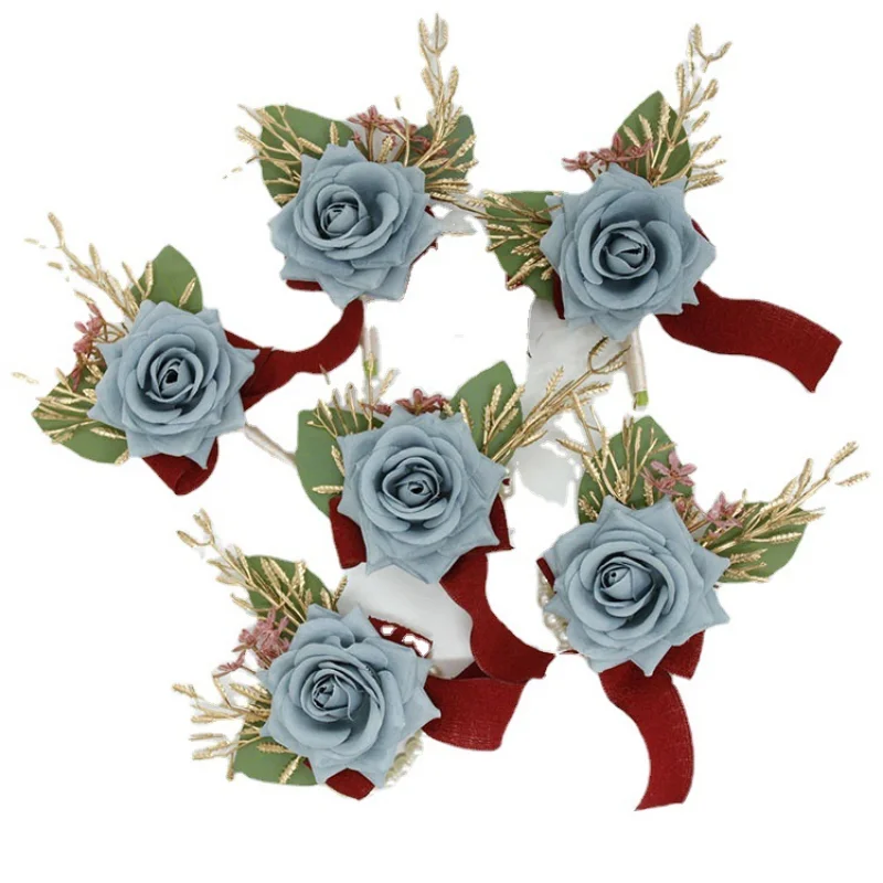 Blauw Kunstmatige Bloem Peças Únicas Rose Bruidsmeisje Accessoires Bruiloft Boutonniere