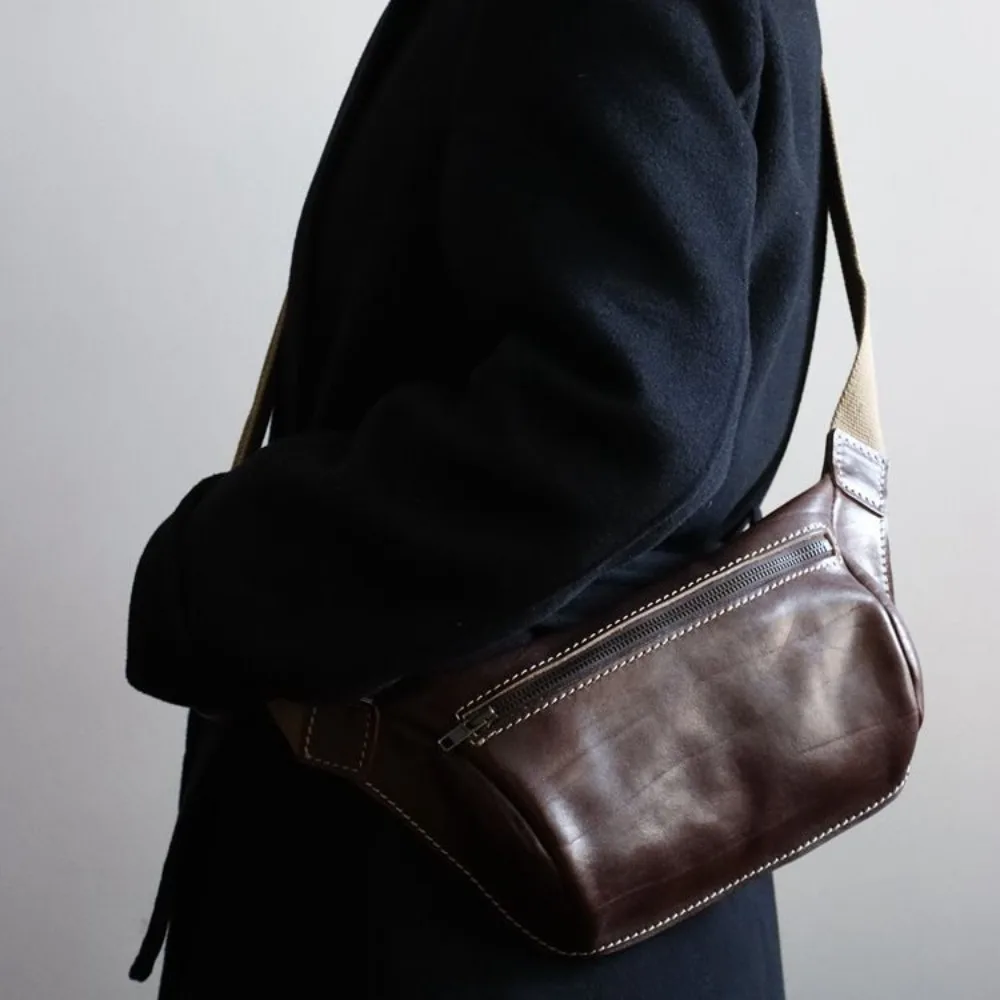 

New Retro Casual Men's and Women's Universal Fanny Pack Tree Paste Leathercrossbody Breast Bag Personalized Cowhide Shoulder Bag