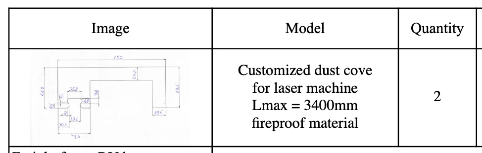 Customized Protective Dust Cover for Laser Machine Lmax = 3400mm Fire Resistance Material