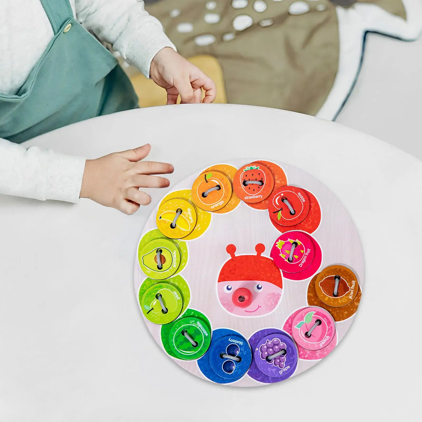 Caterpillar Threading Toys Counting Wood Button Toys Sewing Busy Board Teaching Aids Clothes and Button Game for Kindergarten