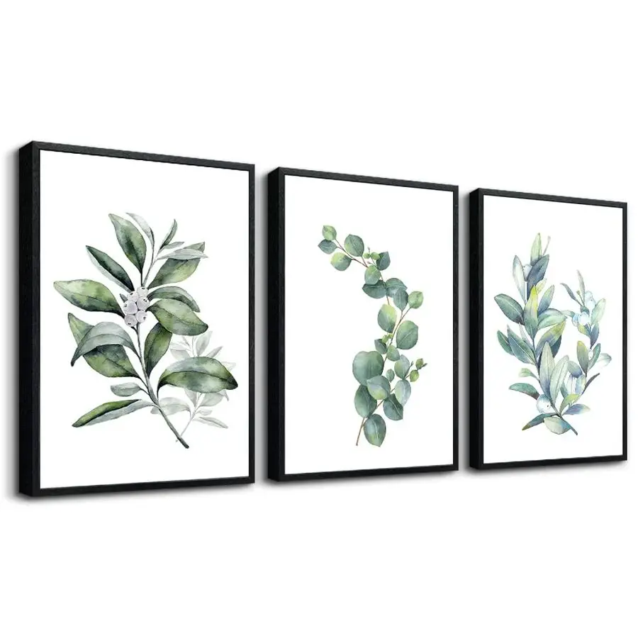 

Framed Canvas Wall Art for Living Room Large Size Decor for Bedroom, Green Leaves Paintings, Office Pictures, Kitchen and Bathro
