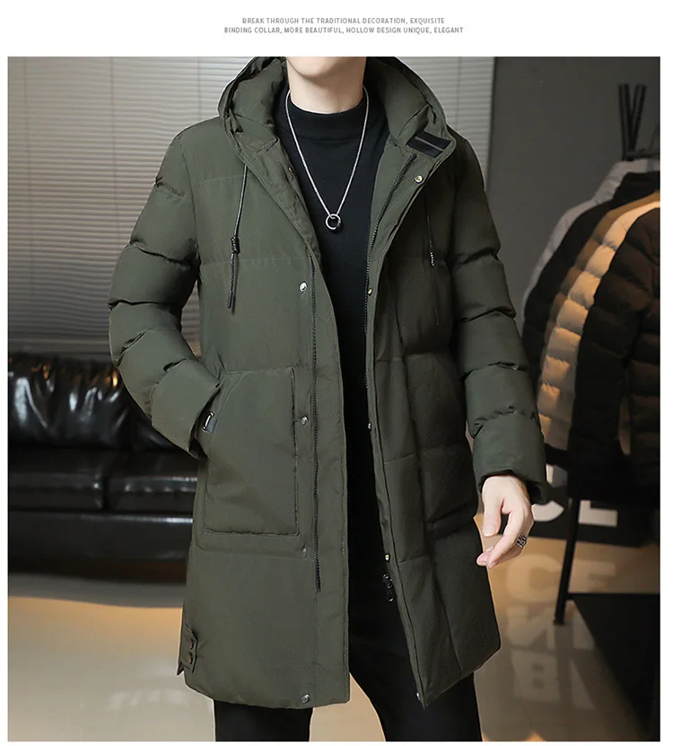 Autumn Winter Mid-Long Fleece Padded Jacket Men's Windproof Warm Coat