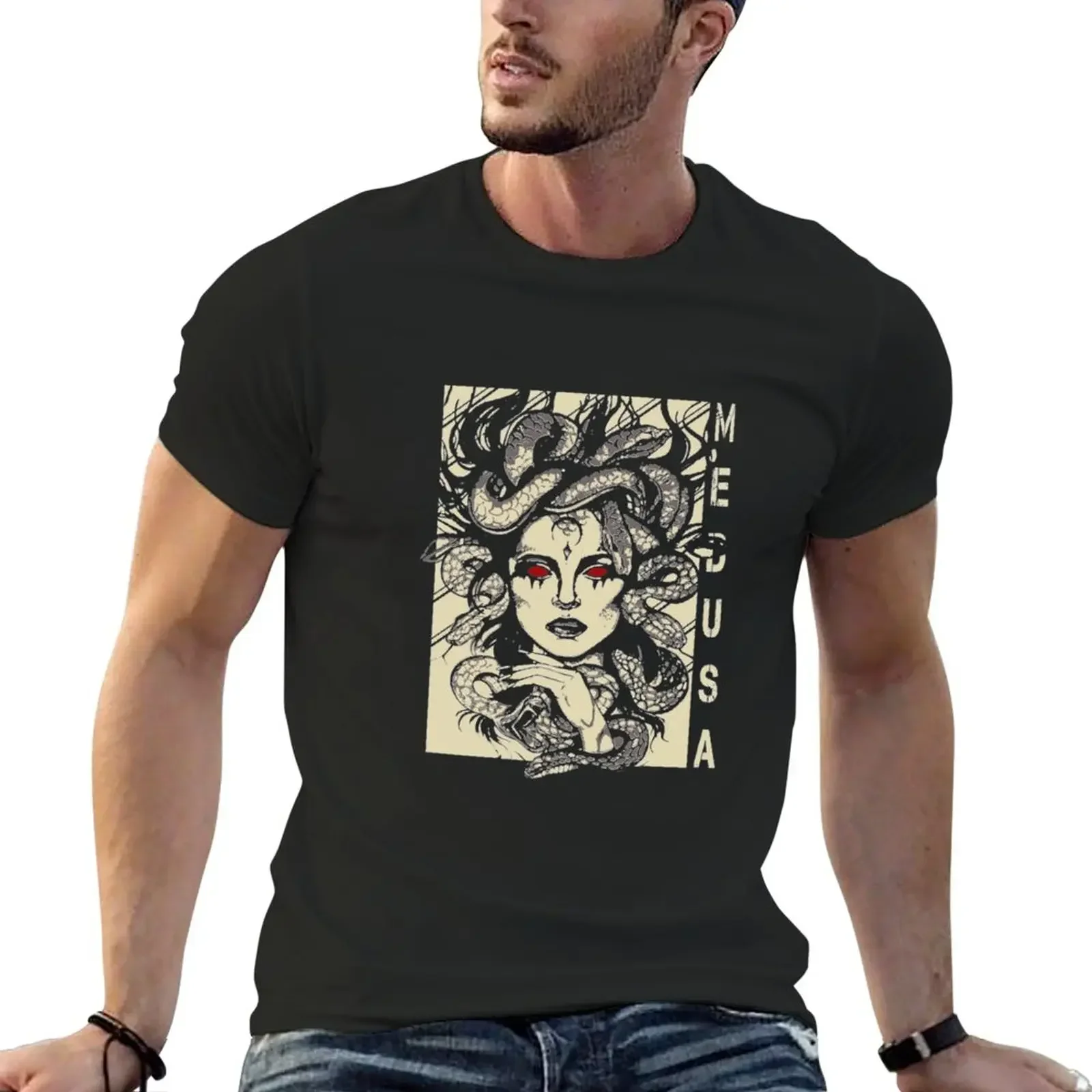 Hot Sale Round Collar New T-Shirt Medusa The gorgon In greek mythology by Iravgustane tees plain black Informal funny men